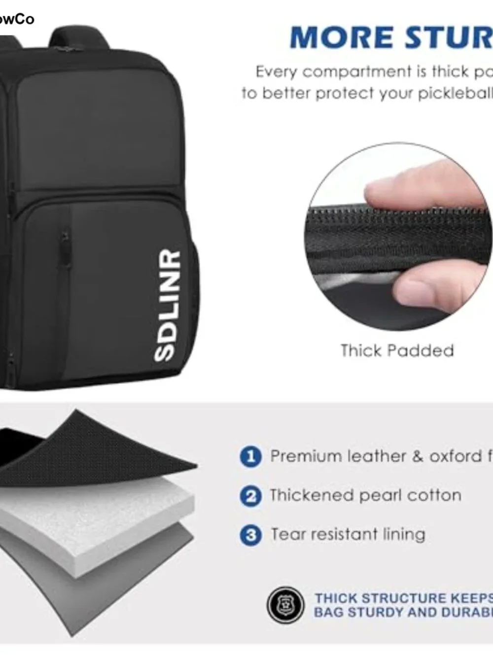Large Pickleball Backpack Fits 4-10 Paddles Waterproof Oxford Bags for Men Women